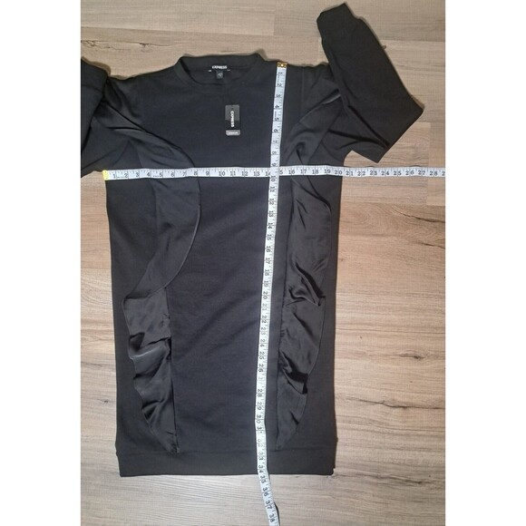 NWT Express Women's Black Ruffle Long Sleeve Sweatshirt Dress Tunic Size XS - Picture 9 of 12